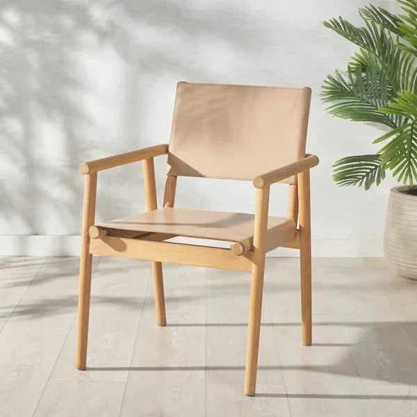 Hutson Leather Dining Chair in Tan with Sungkai Wood Frame - The Mayfair Hall
