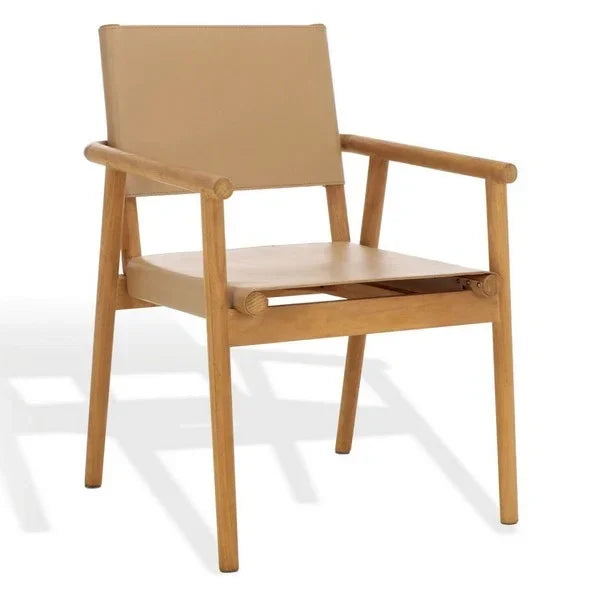 Hutson Leather Dining Chair in Tan with Sungkai Wood Frame - The Mayfair Hall