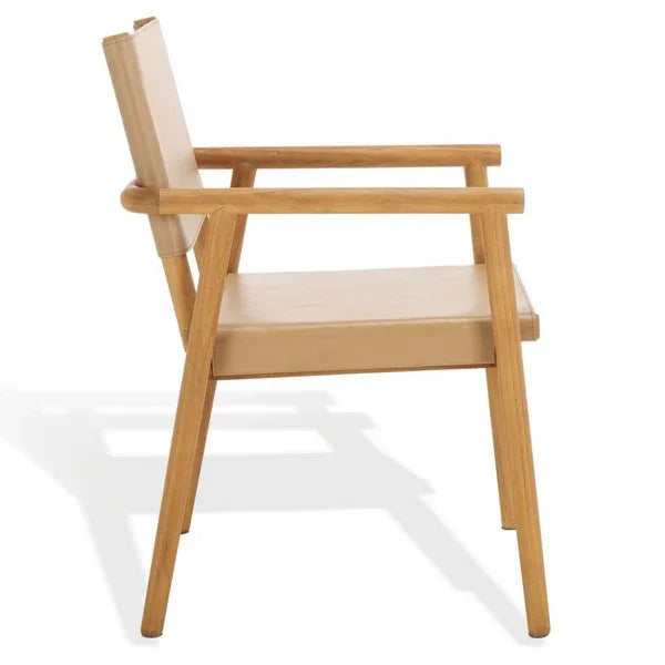 Hutson Leather Dining Chair in Tan with Sungkai Wood Frame - The Mayfair Hall