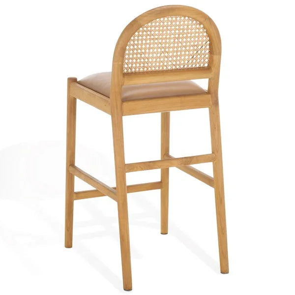 Laylie Leather Counter Stool in Brown with Sungkai Wood Frame