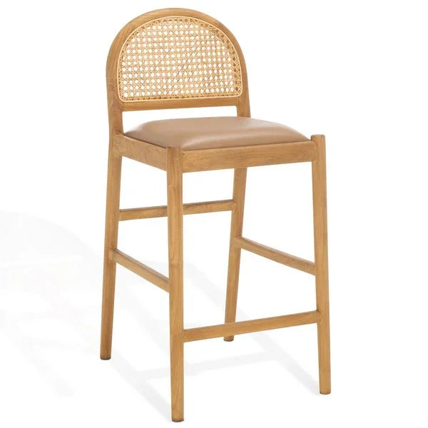 Laylie Leather Counter Stool in Brown with Sungkai Wood Frame