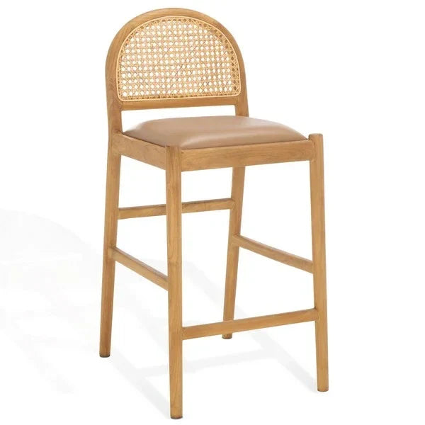 Laylie Leather Counter Stool in Brown with Sungkai Wood Frame