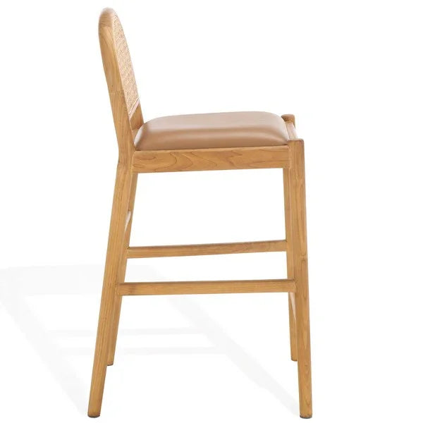 Laylie Leather Counter Stool in Brown with Sungkai Wood Frame