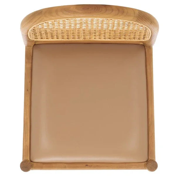 Laylie Leather Counter Stool in Brown with Sungkai Wood Frame