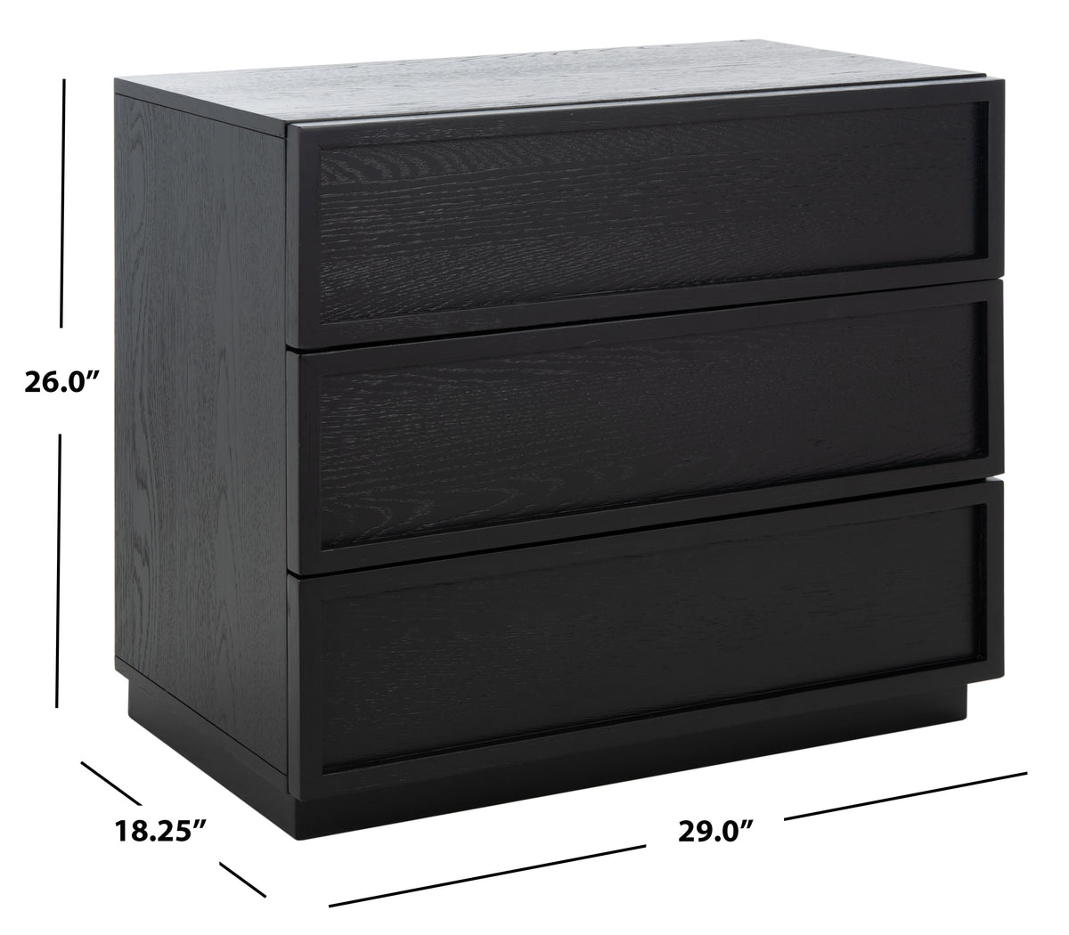 Zeus 3 Drawer Wood Chest in Black