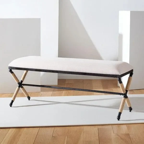 Carmelo Linen Bench in Beige and Black - The Mayfair Hall