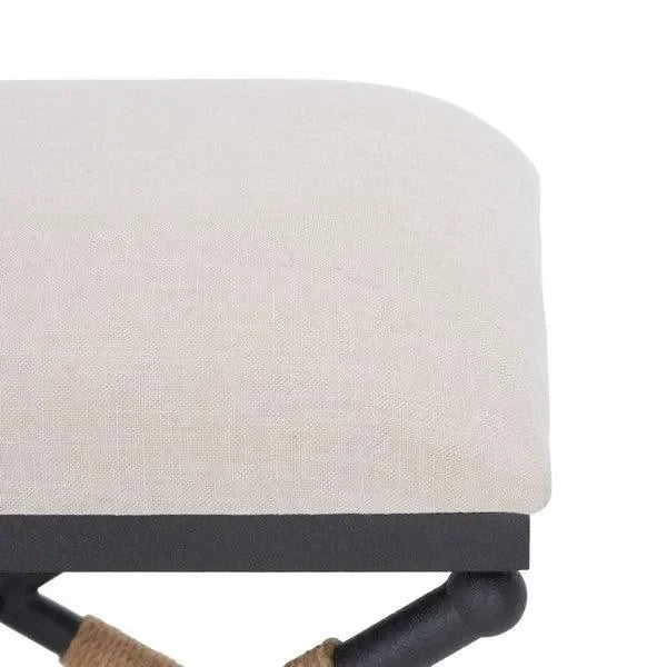 Carmelo Linen Ottoman in Beige and Black - The Mayfair Hall