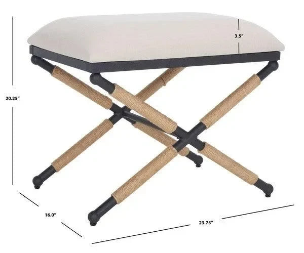 Carmelo Linen Ottoman in Beige and Black - The Mayfair Hall