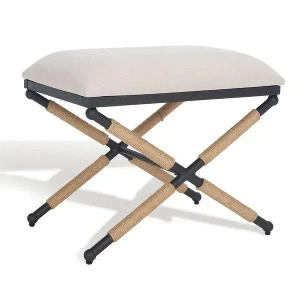 Carmelo Linen Ottoman in Beige and Black - The Mayfair Hall