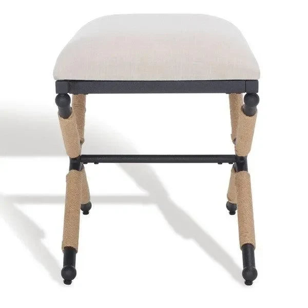 Carmelo Linen Ottoman in Beige and Black - The Mayfair Hall