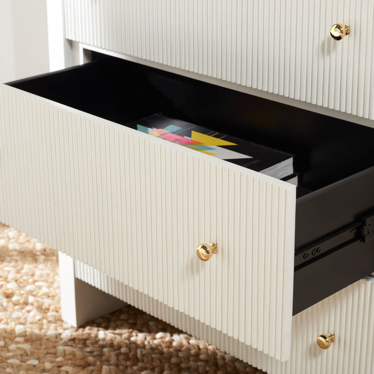 Liabella 6 Drawer Curved Dresser in White and Gold