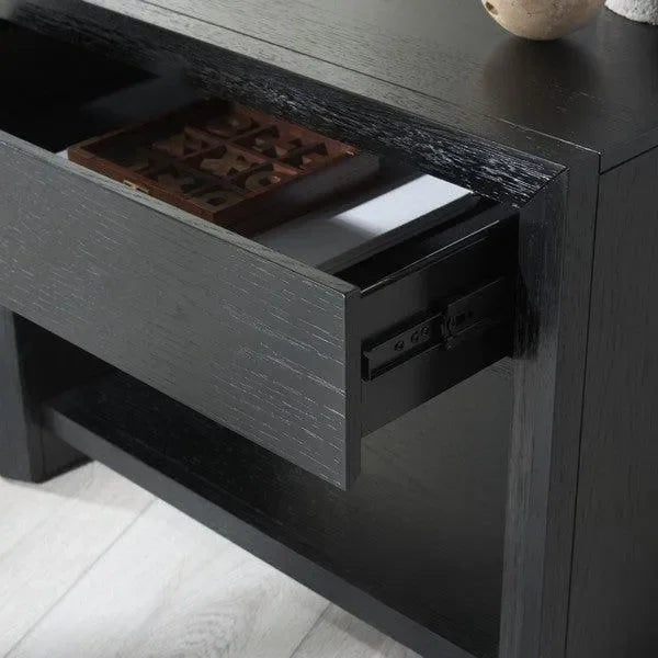 Darnell Rubberwood Nightstand in Black - The Mayfair Hall