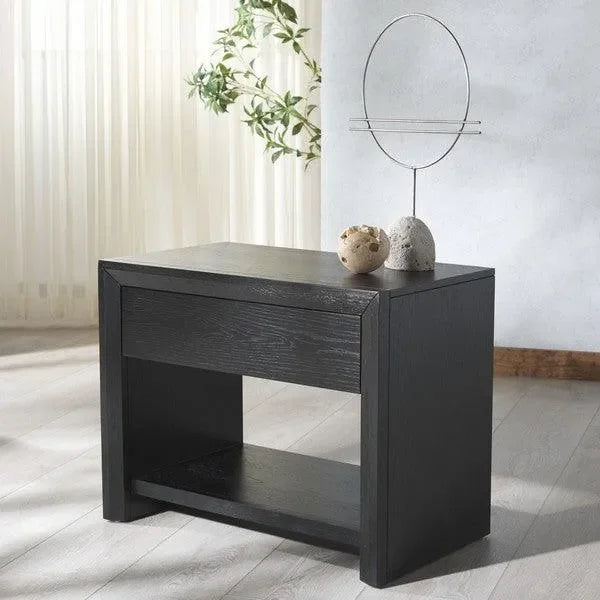 Darnell Rubberwood Nightstand in Black - The Mayfair Hall