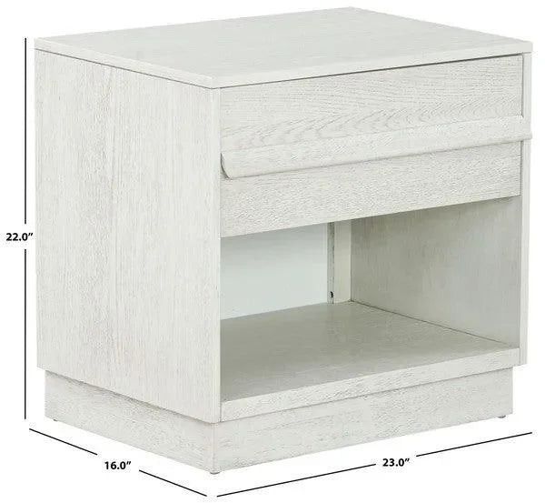Deirdra Rubberwood Nightstand in White Wash - The Mayfair Hall