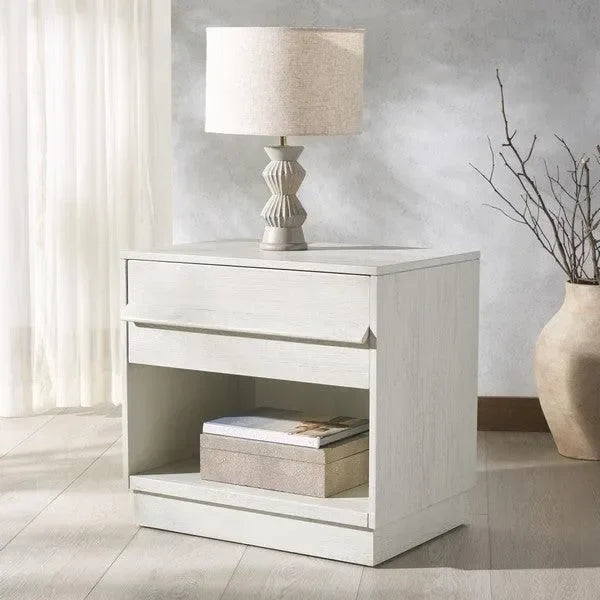 Deirdra Rubberwood Nightstand in White Wash - The Mayfair Hall