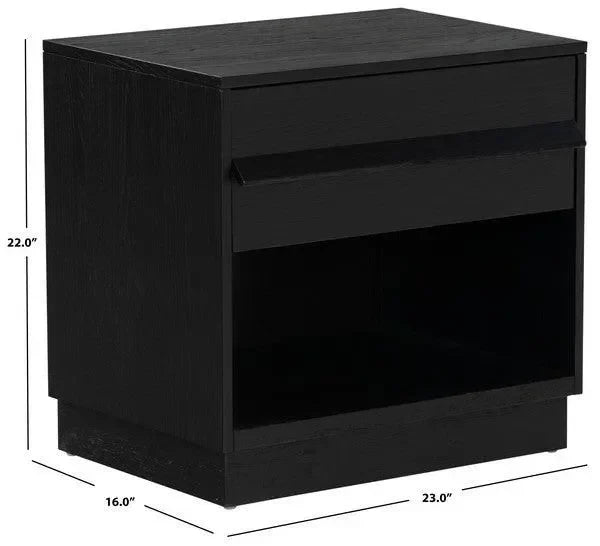 Deirdra Rubberwood Nightstand in Black - The Mayfair Hall
