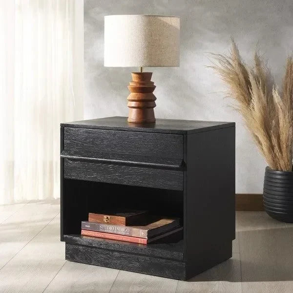 Deirdra Rubberwood Nightstand in Black - The Mayfair Hall