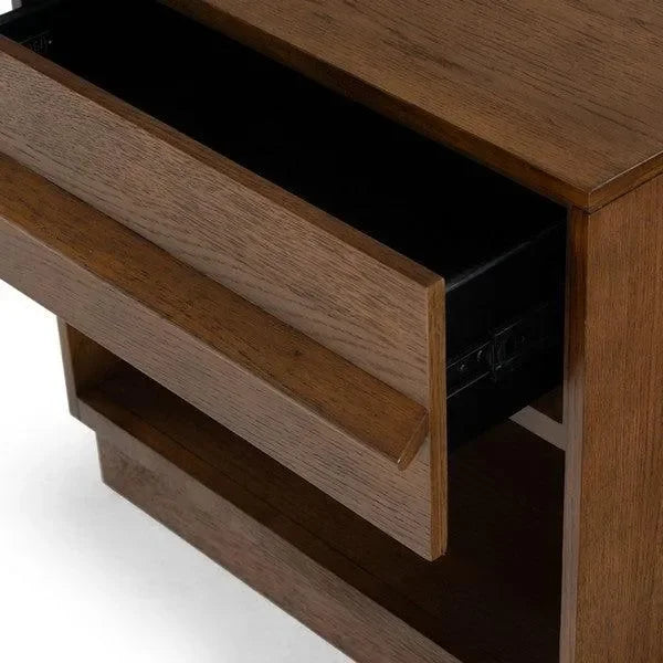 Deirdra Rubberwood Nightstand in Medium Oak - The Mayfair Hall