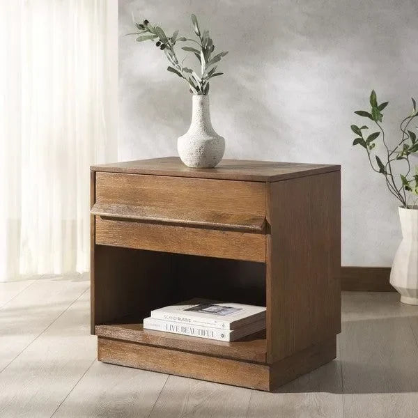 Deirdra Rubberwood Nightstand in Medium Oak - The Mayfair Hall