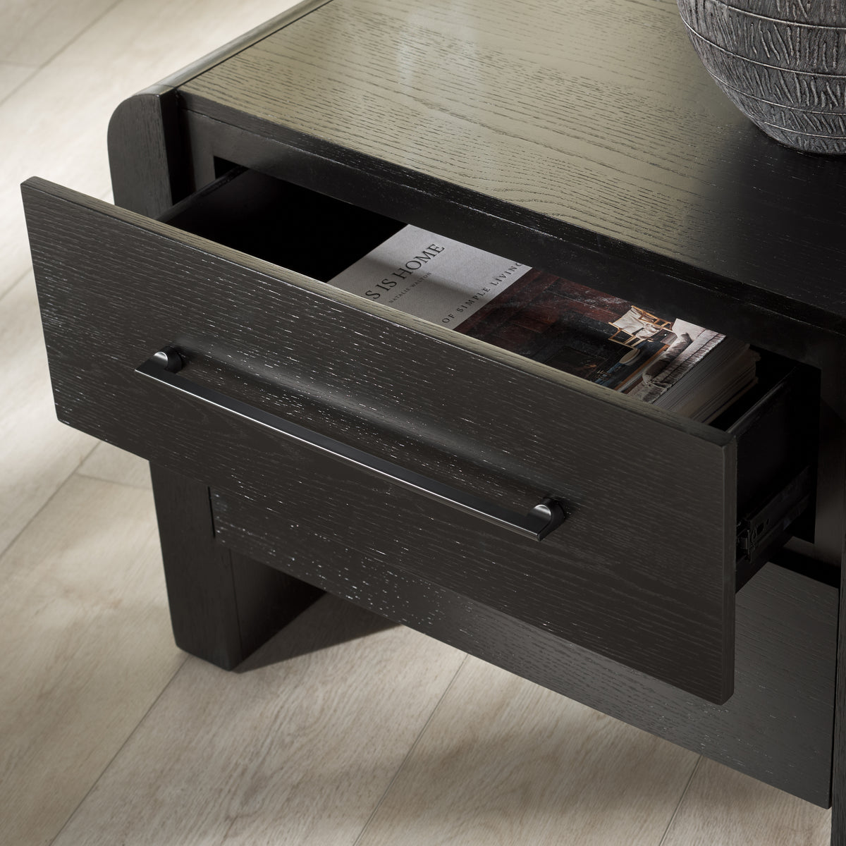 Katrina Wood 2 Drawer Nightstand in Black and Black