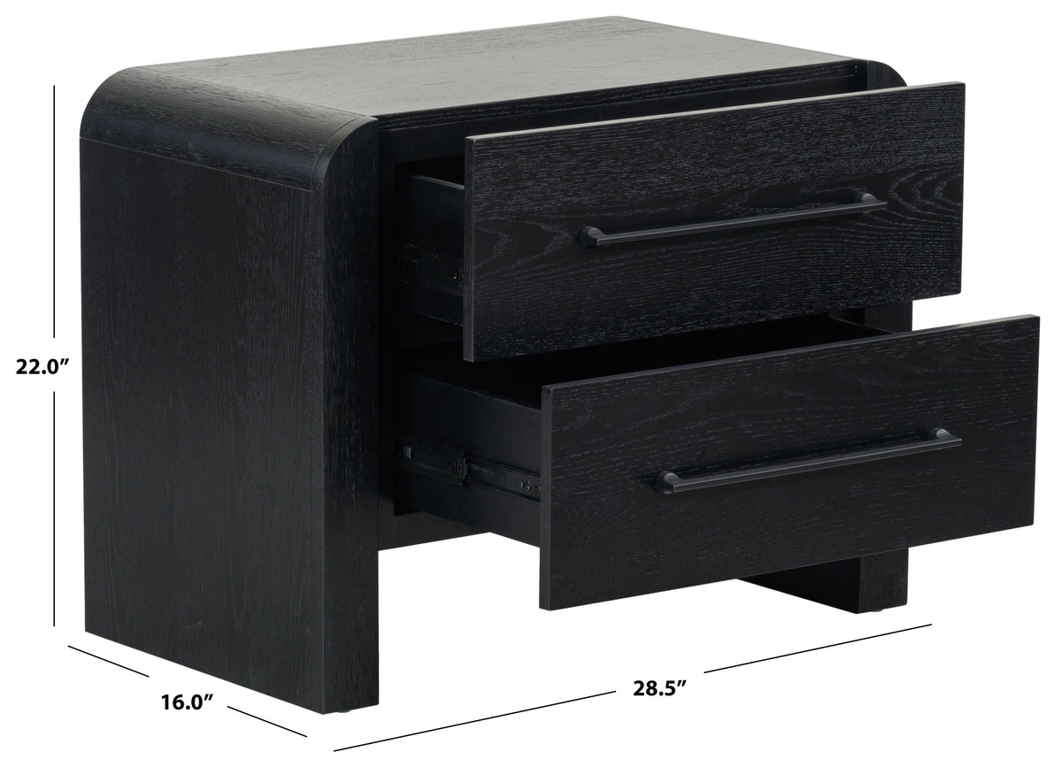 Katrina Wood 2 Drawer Nightstand in Black and Black