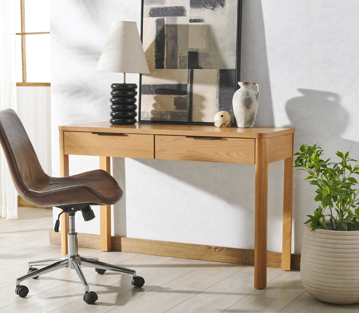 Gabrietta 2 Drawer Wood Desk in Natural and Black