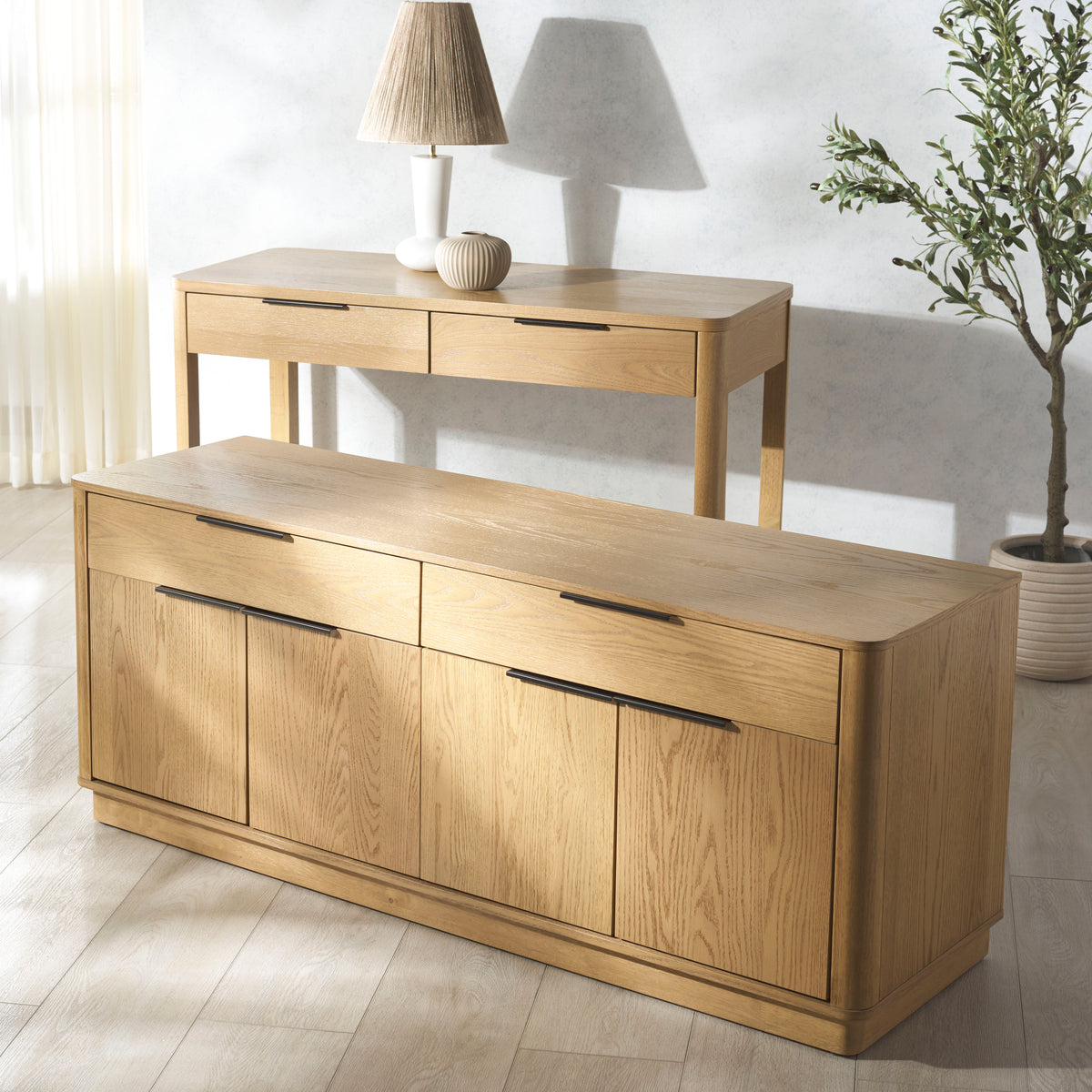 Gabrietta 2 Drawer Wood Desk in Natural and Black
