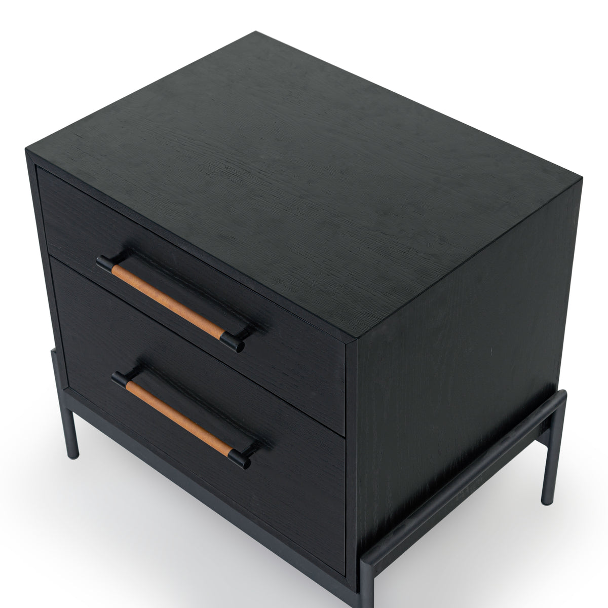 Chandri Vegan Leather Wrapped Handle Nightstand in Black and Brown