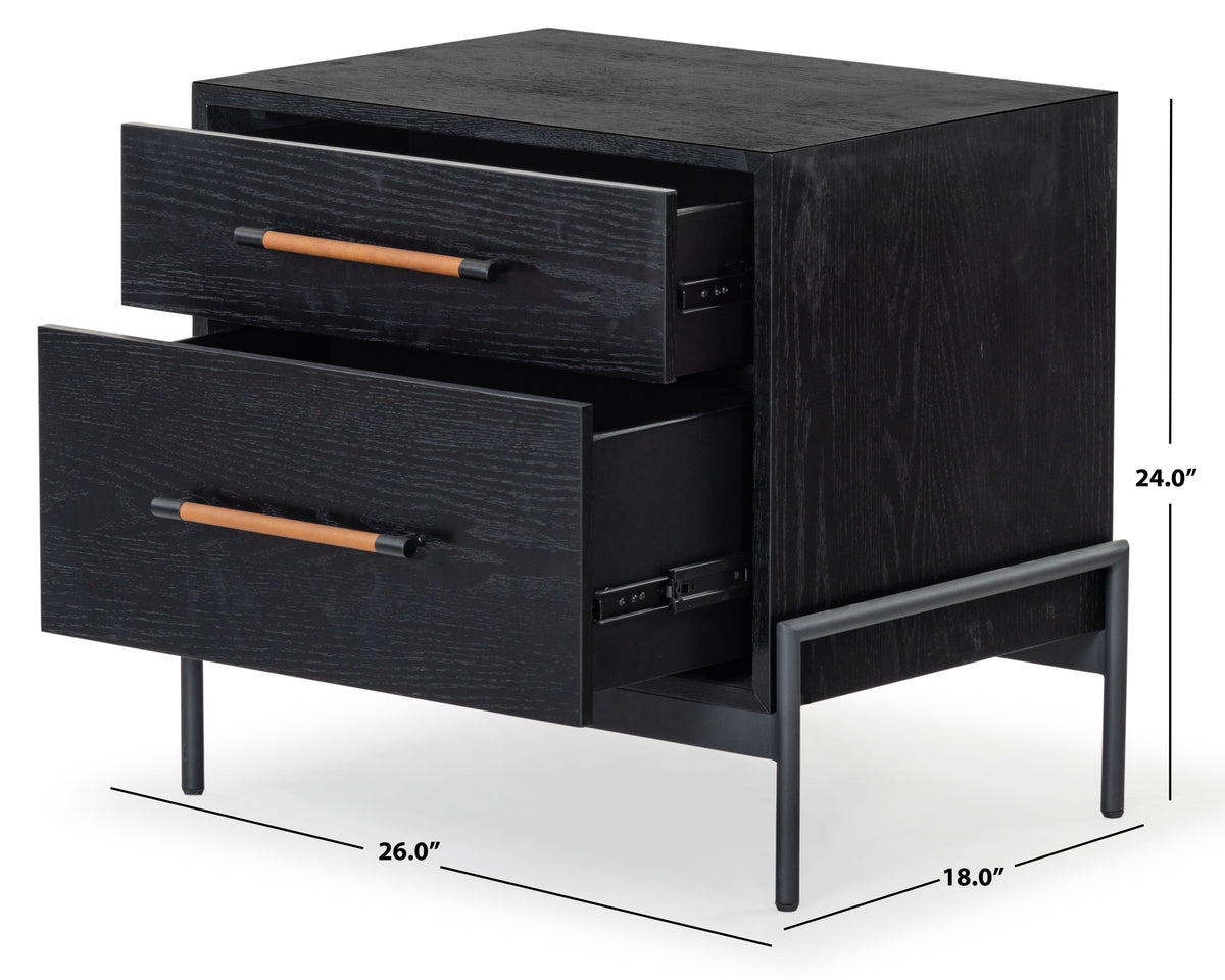 Chandri Vegan Leather Wrapped Handle Nightstand in Black and Brown