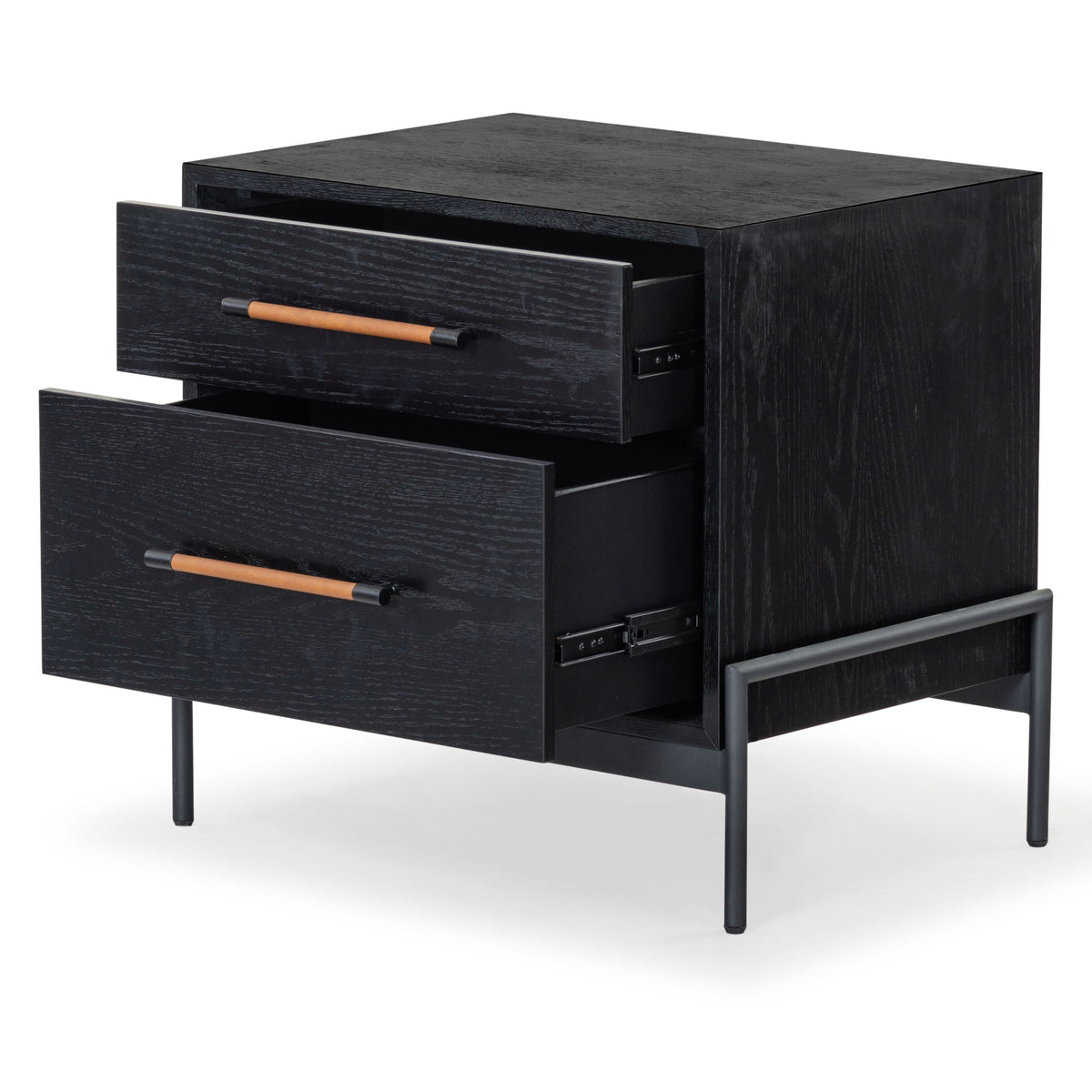 Chandri Vegan Leather Wrapped Handle Nightstand in Black and Brown