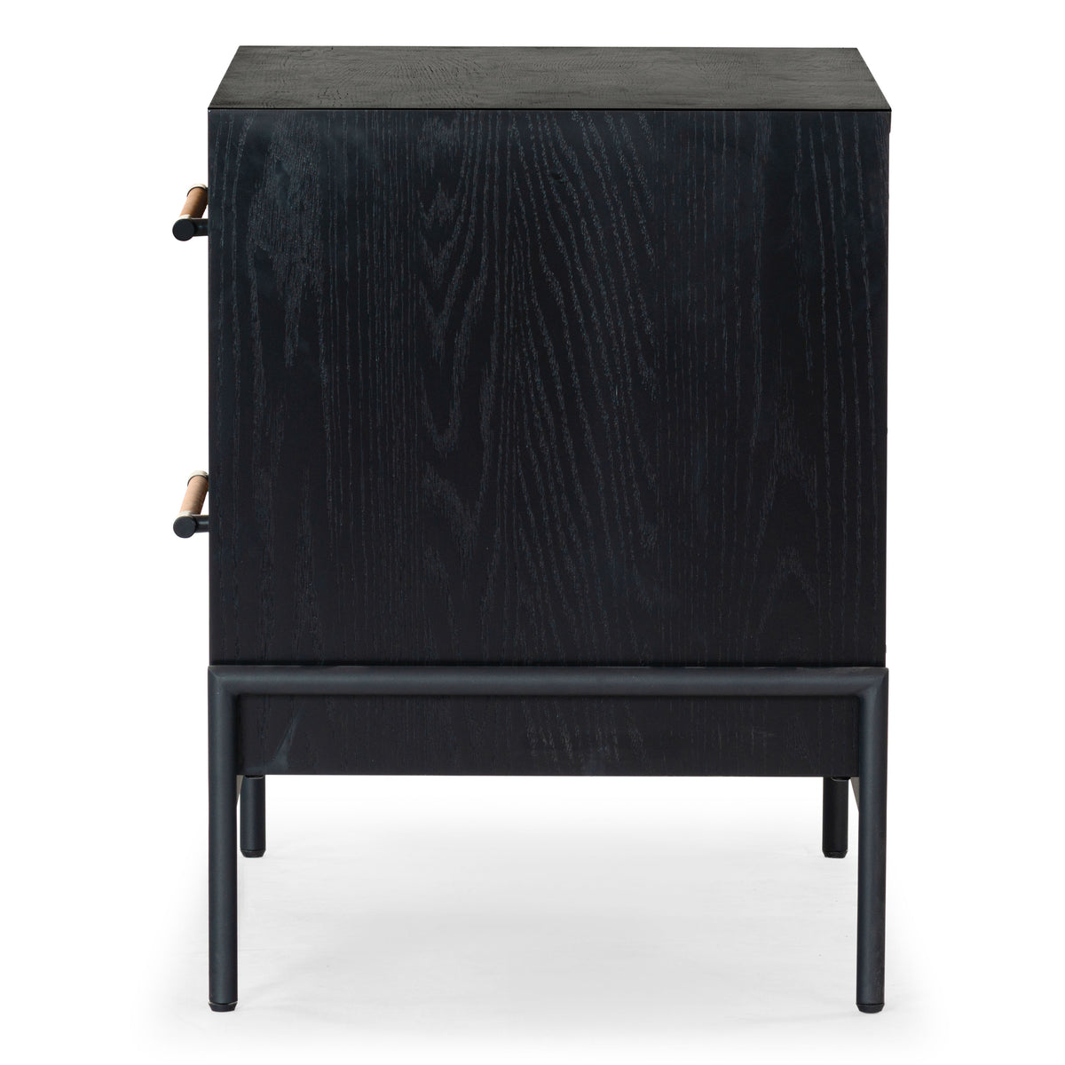 Chandri Vegan Leather Wrapped Handle Nightstand in Black and Brown