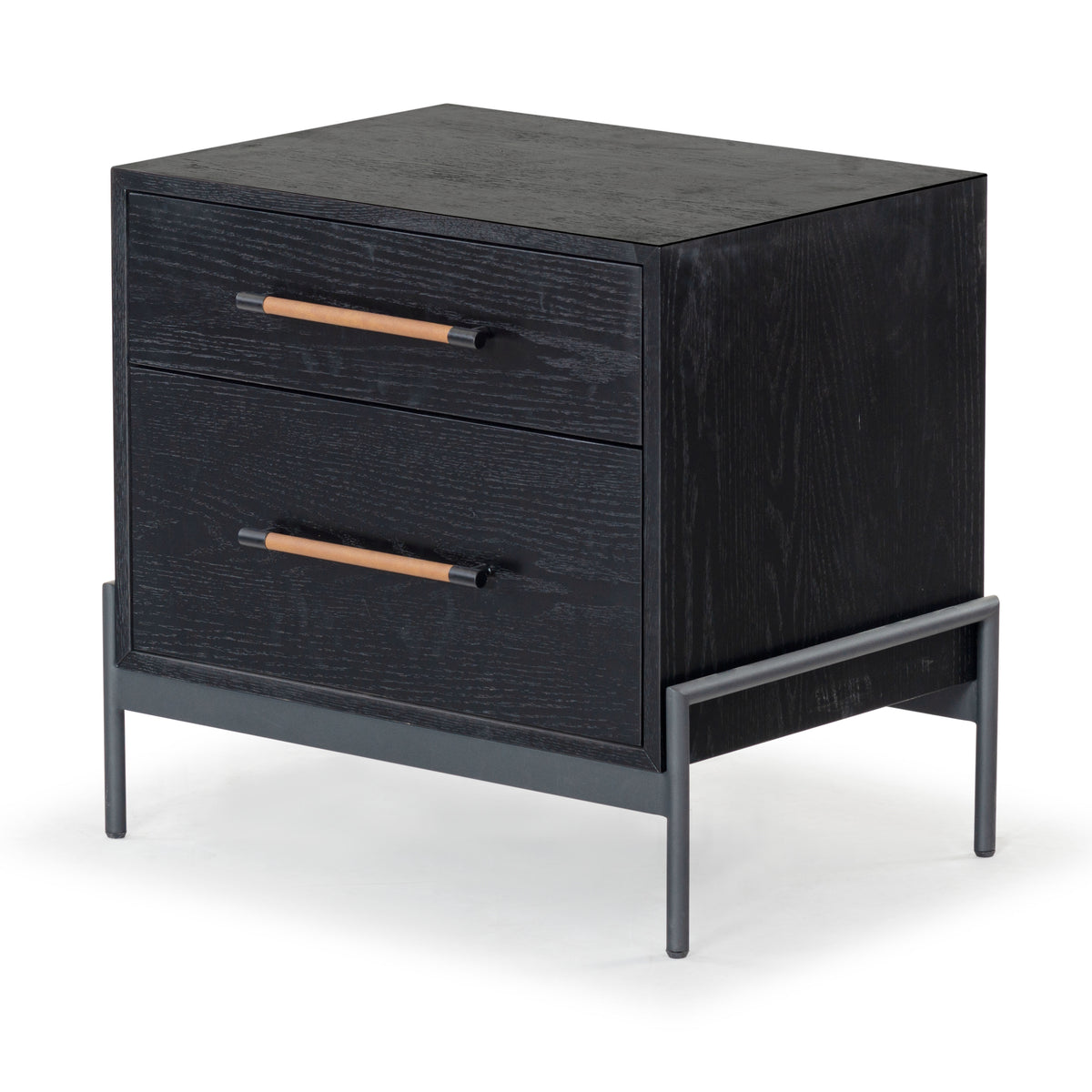 Chandri Vegan Leather Wrapped Handle Nightstand in Black and Brown