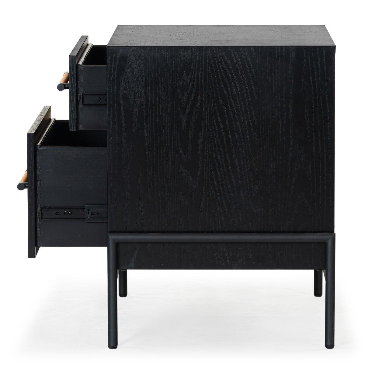 Chandri Vegan Leather Wrapped Handle Nightstand in Black and Brown