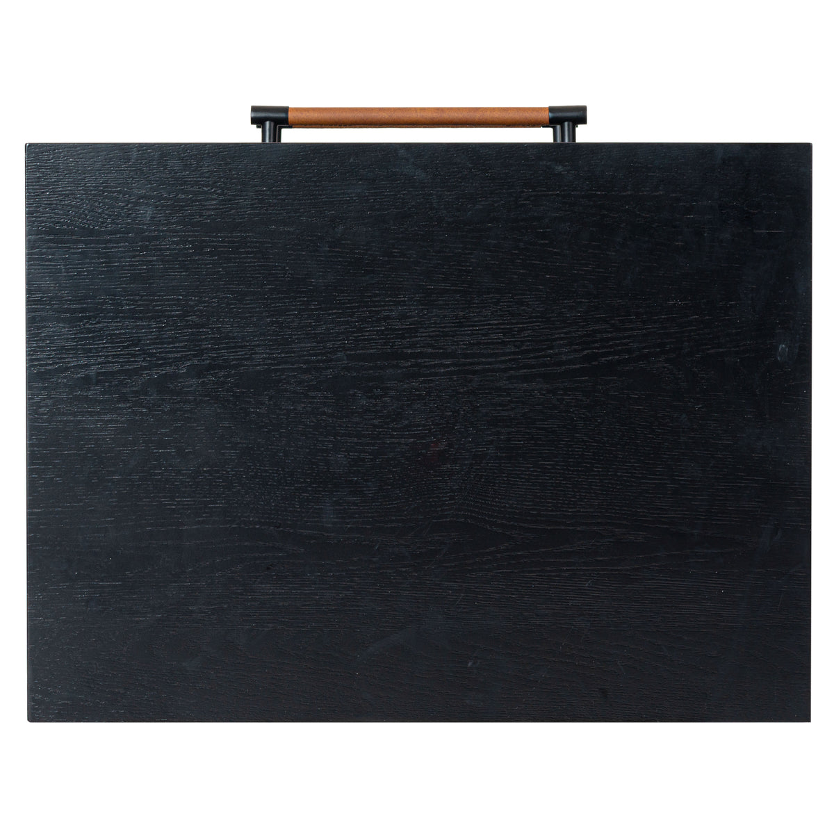 Chandri Vegan Leather Wrapped Handle Nightstand in Black and Brown