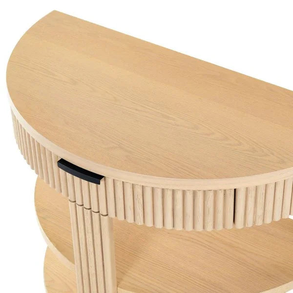 Shelbie Wood and Metal Console Table in Oak - The Mayfair Hall