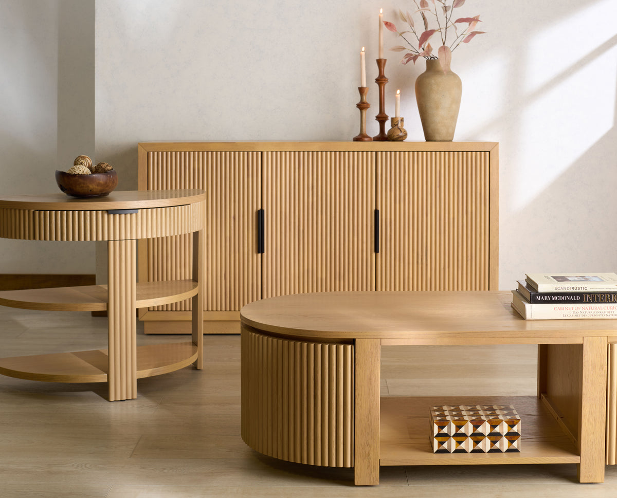 Shelbie 3 Door Reeded Sideboard And TV Stand in Oak and Black
