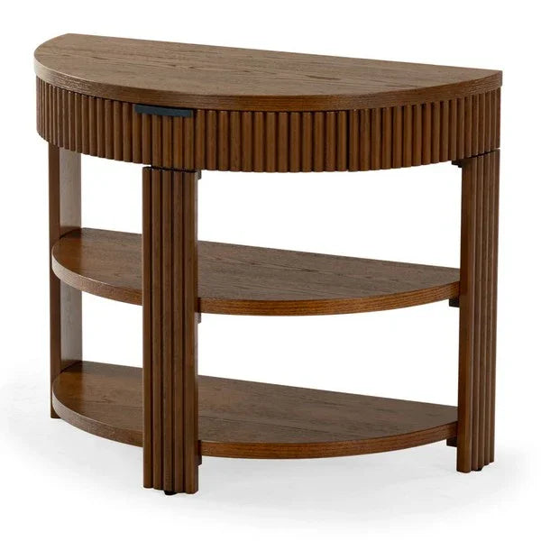 Shelbie Wood and Metal Console Table in Medium Oak - The Mayfair Hall