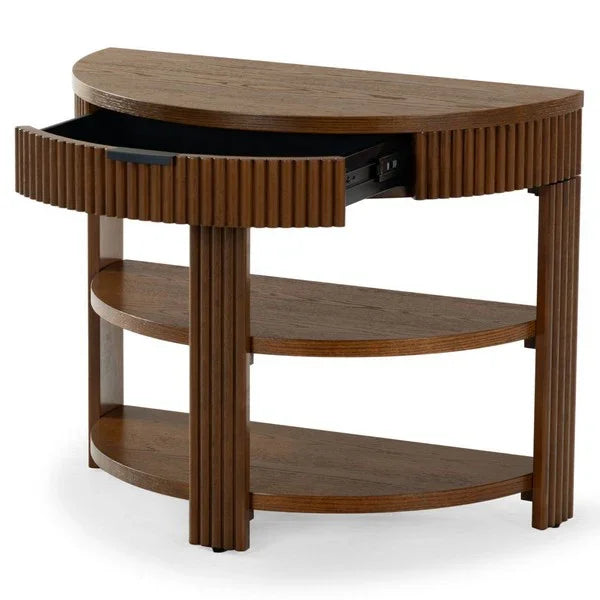 Shelbie Wood and Metal Console Table in Medium Oak - The Mayfair Hall
