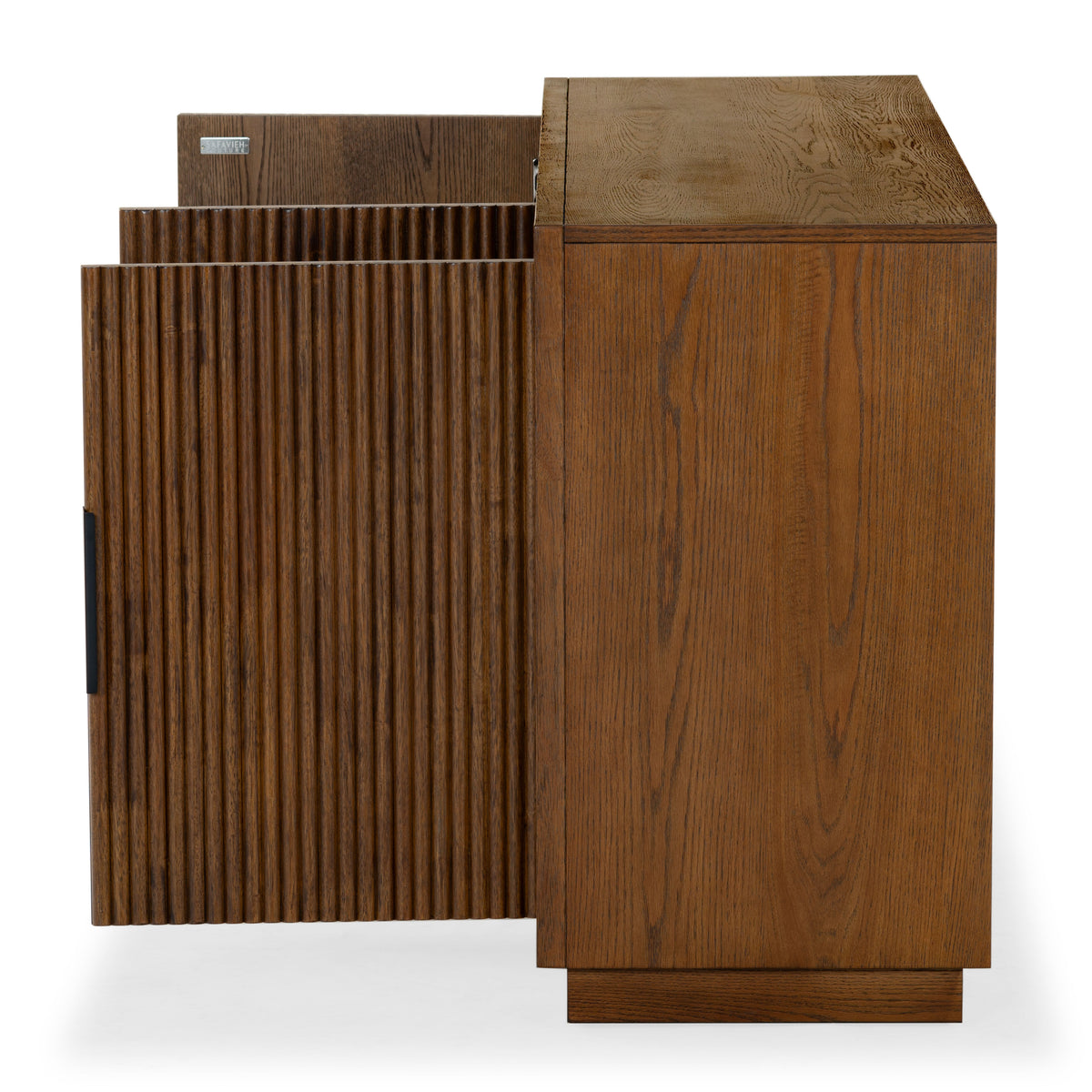 Shelbie 3 Door Reeded Sideboard And TV Stand in Medium Oak and Black
