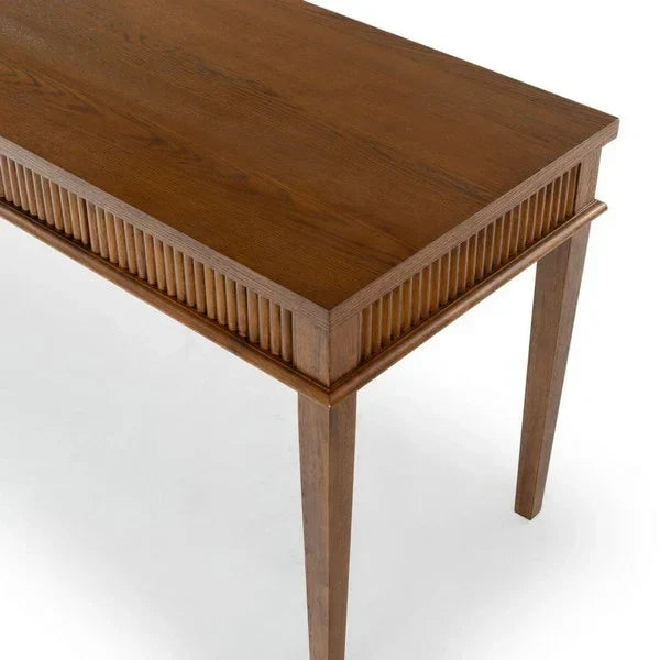 Shelbie Wood Desk in Medium Oak and Black - The Mayfair Hall