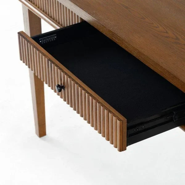 Shelbie Wood Desk in Medium Oak and Black - The Mayfair Hall