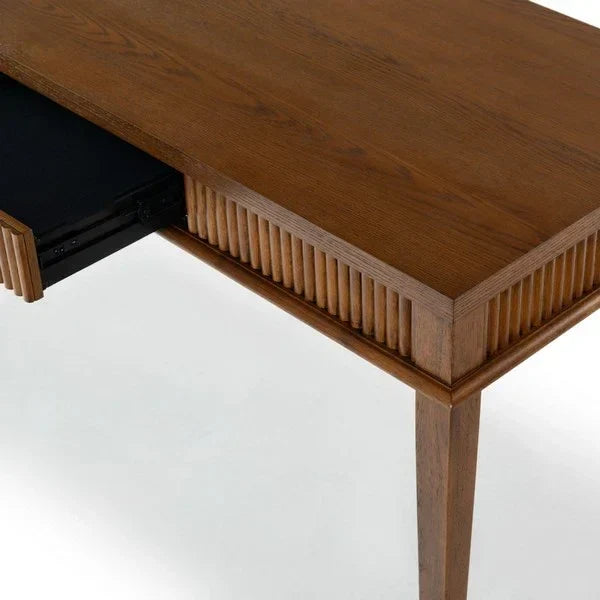Shelbie Wood Desk in Medium Oak and Black - The Mayfair Hall