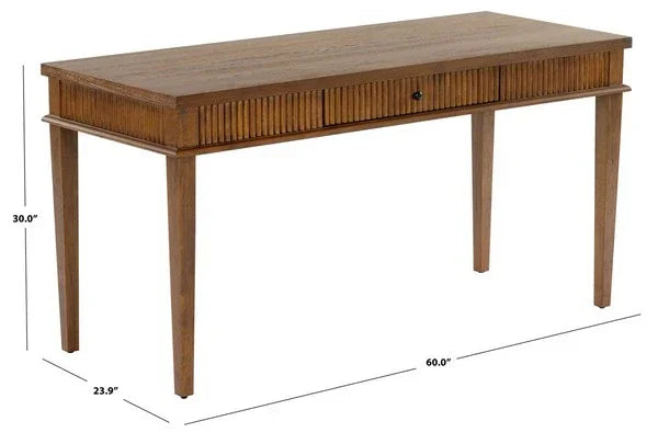 Shelbie Wood Desk in Medium Oak and Black - The Mayfair Hall