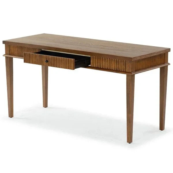 Shelbie Wood Desk in Medium Oak and Black - The Mayfair Hall