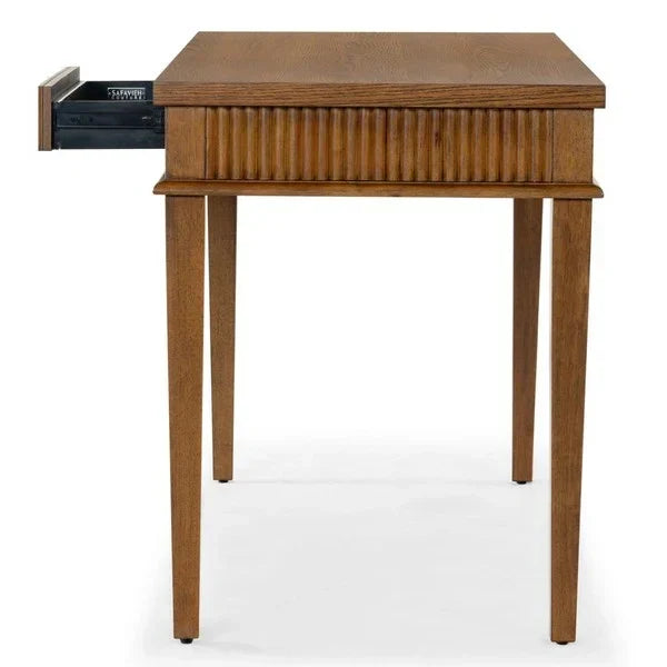 Shelbie Wood Desk in Medium Oak and Black - The Mayfair Hall