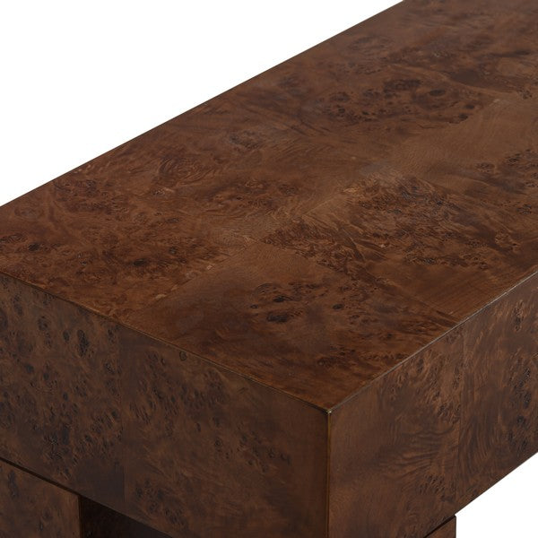 Betharose Burl Wood Console Table in Walnut