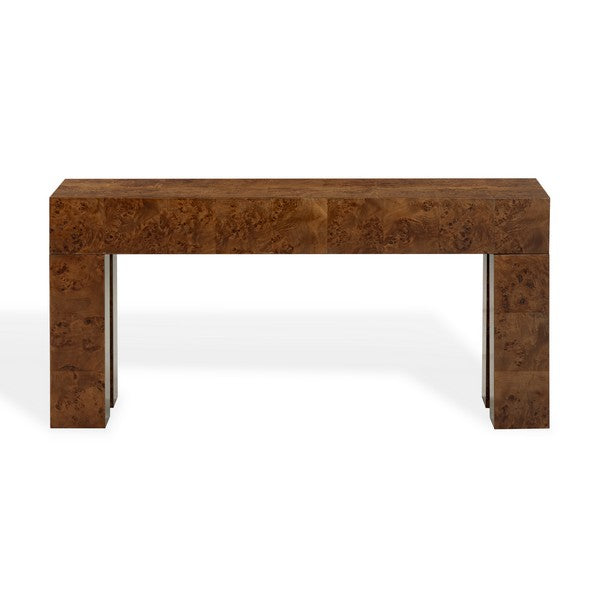 Betharose Burl Wood Console Table in Walnut