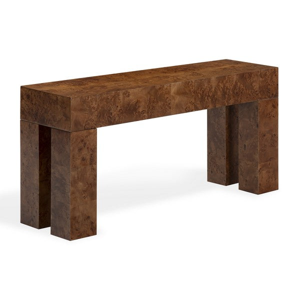 Betharose Burl Wood Console Table in Walnut