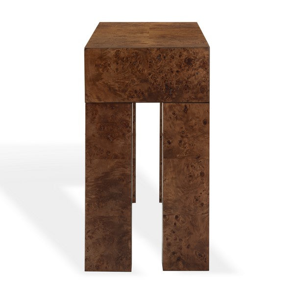 Betharose Burl Wood Console Table in Walnut