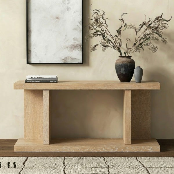 Claramay Wood Console Table in Natural Cerused Oak